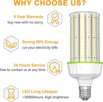 100W LED Corn Lights, cUL DLC Corn Retrofit Bulb 5000K Daylight 14500Lm E39 AC100-277V Warehouse Parking Lot Street Area Light
